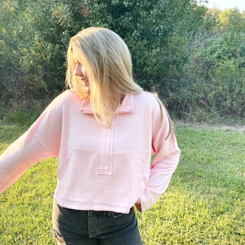 BUCKETLIST Light Pink Cropped Quarter-Zip Sweater - Picture 3 of 3